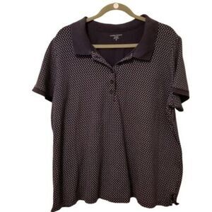 Laura Scott Womens Sz 2XL Blue  Polka Dot Short Sleeve Polo Shirt